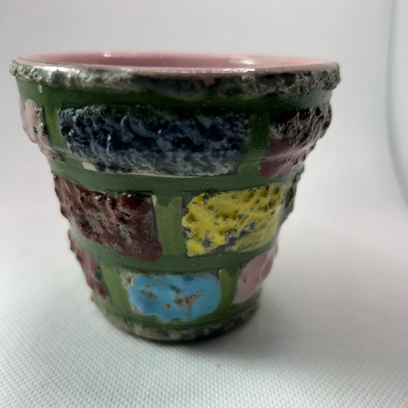 Vtg MCM Fratelli Fanciullacci pottery 4” planter design brick multi color Italy - Picture 4 of 7